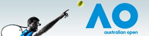 Un tennista generico alla battuta e il logo Australian Open