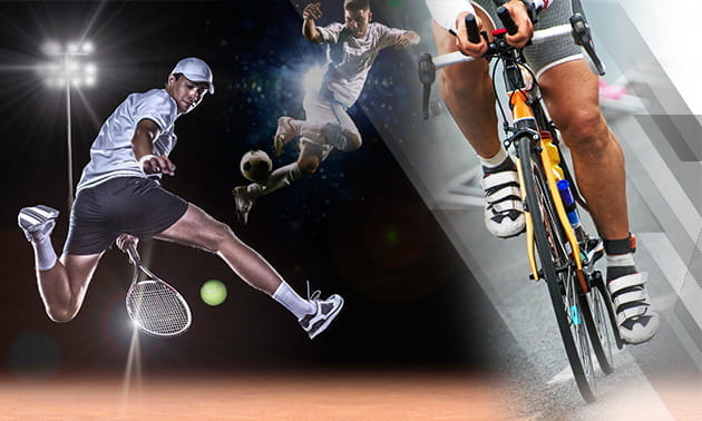 Calciatori, tennisti e ciclisti in azione