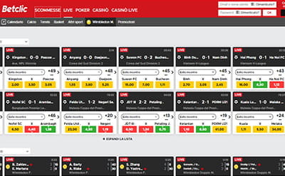 La schermata dedicata alle scommesse live di Betclic