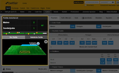 Il livescore di un incontro di calcio live su Betfair