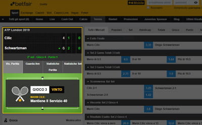 Il livescore di un incontro di tennis live su Betfair
