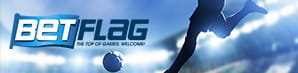 Un calciatore in azione e il logo di BetFlag