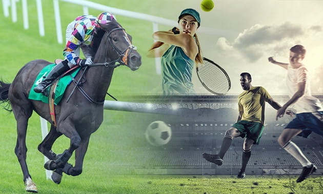 Calciatori, una tennista e un fantino in azione 