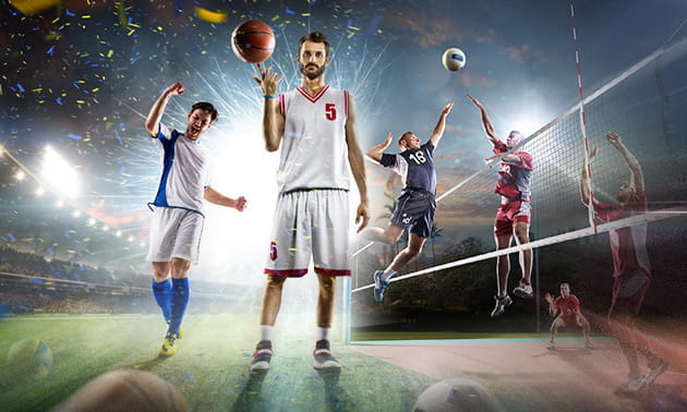 Calciatori e pallavolisti in azione 