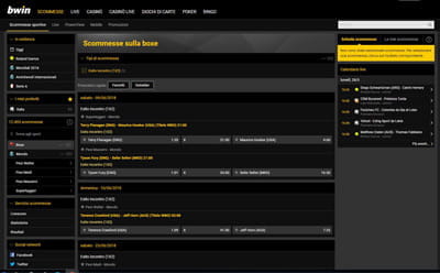 La pagina delle scommesse sulla boxe di bwin