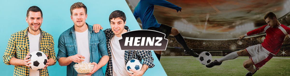 Tre ragazzi, calciatori in azione e la scritta Heinz
