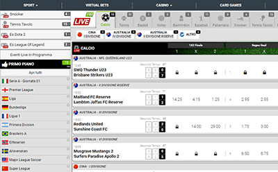 Schermata delle scommesse live sul calcio di Codere