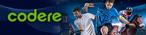 Il logo di Codere vicino a un giocatore della nazionale italiana di calcio che esulta