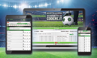 Un laptop, uno smartphone e un tablet che mostrano l'app di Codere
