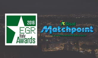 Il logo degli EGR Italy Awards 2016, che premiano gli operatori nel settore del betting, e quello di Sisal Matchpoint