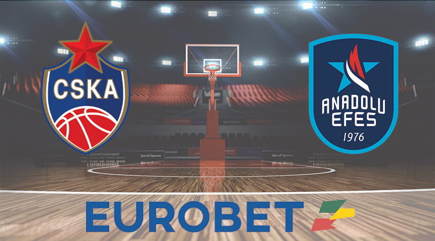 Un campo da basket, il logo di Eurobet e gli stemmi di CSKA Mosca e Anadolu Efes