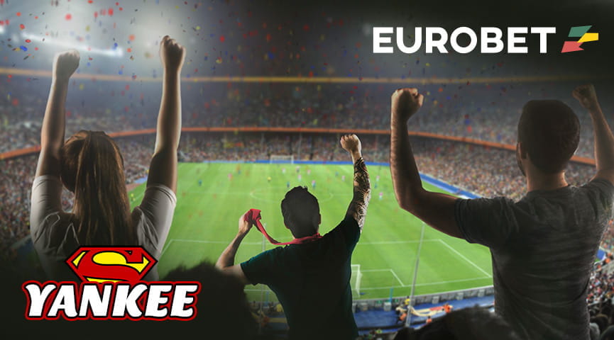 Un gruppo di tifosi allo stadio esulta, con il logo di Eurobet e il logo Super Yankee