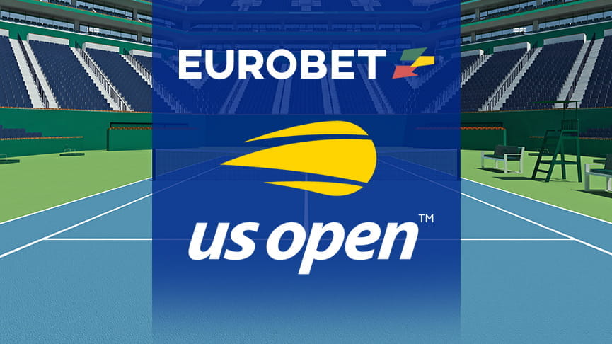 Un campo da tennis in Deco Turf, con il logo dello US Open e il simbolo di Eurobet