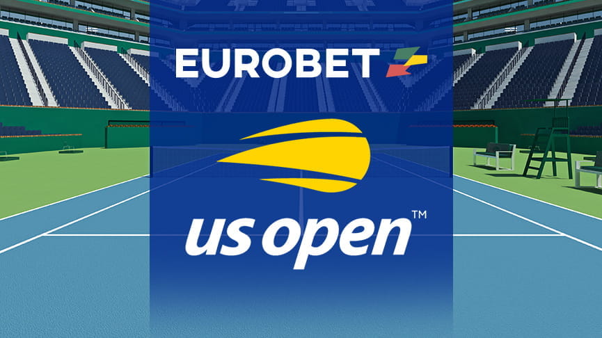 Un campo da tennis in Deco Turf, con il logo dello US Open e il simbolo di Eurobet