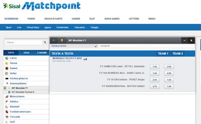 La pagina delle scommesse sulla Formula 1 di Sisal Matchpoint