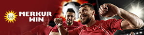 Calciatori esultano e il logo di Merkur Win