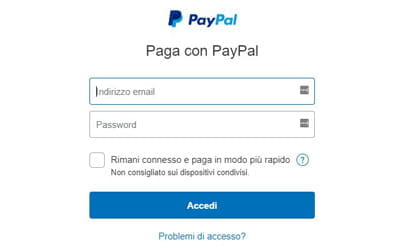La schermata di login di PayPal