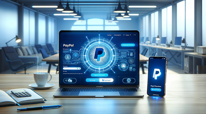 l pro e i contro di PayPal, rappresentati da un tachimetro (la velocità), un lucchetto (la sicurezza) e uno sportello bancomat (la connessione alla carta di credito)