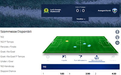 L'aspetto grafico dell'infografica relativa a un incontro di calcio in tempo reale su Sky Bet
