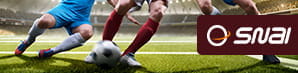Alcuni giocatori a contrasto durante una partita di calcio e il logo di SNAI