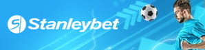 Il logo di Stanleybet vicino a un giocatore di calcio che si accinge a stoppare di petto un pallone
