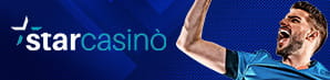 Il logo di StarCasinò vicino a un giocatore della nazionale italiana di calcio che esulta