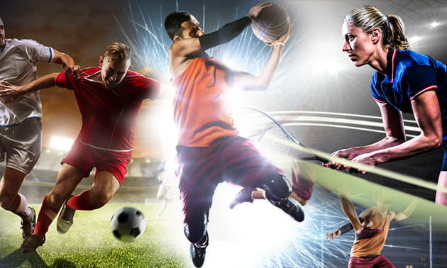 Calciatori, cestisti e tennisti in azione 