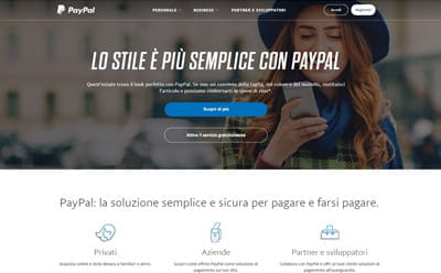 La homepage del sito di PayPal