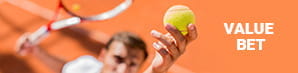 Un giocatore di tennis in azione durante una partita e il testo Value Bet