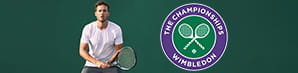 Un tennista generico e il logo del torneo di Wimbledon